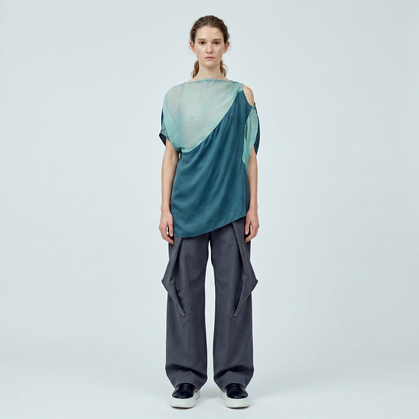 Asymmetric Pleated Draped Top