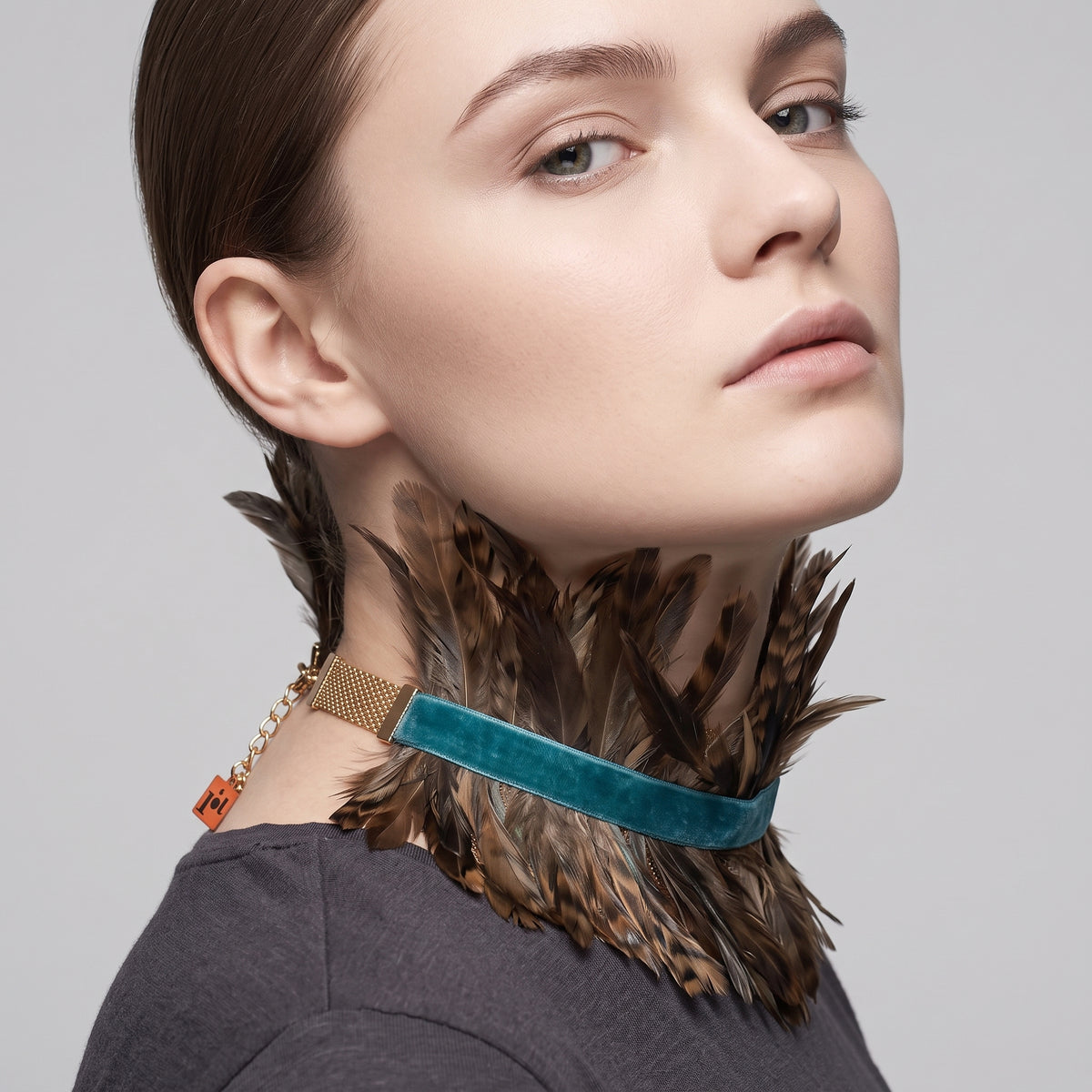 Feather Embellished Velvet Choker