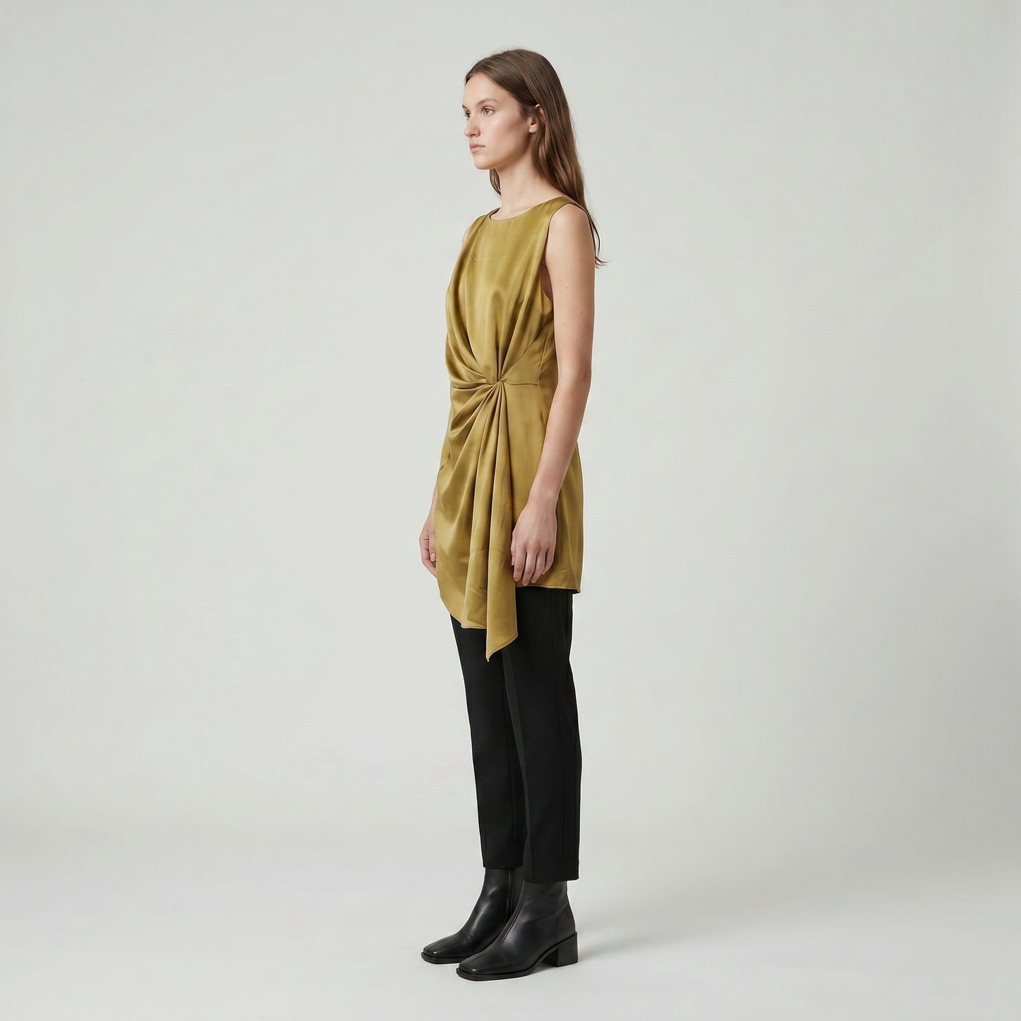 Draped Sleeveless Satin Top