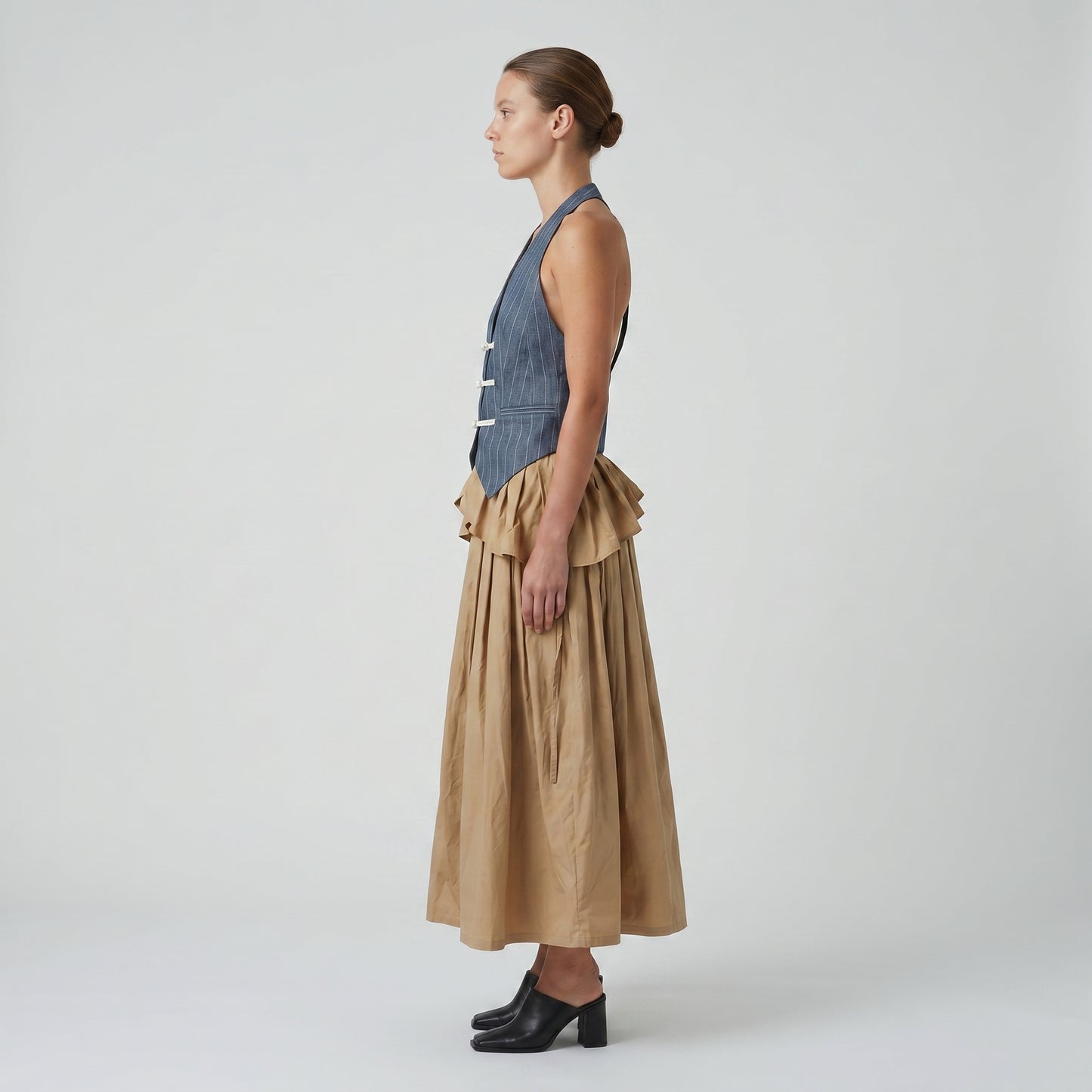 Pinstripe Denim Halter Vest