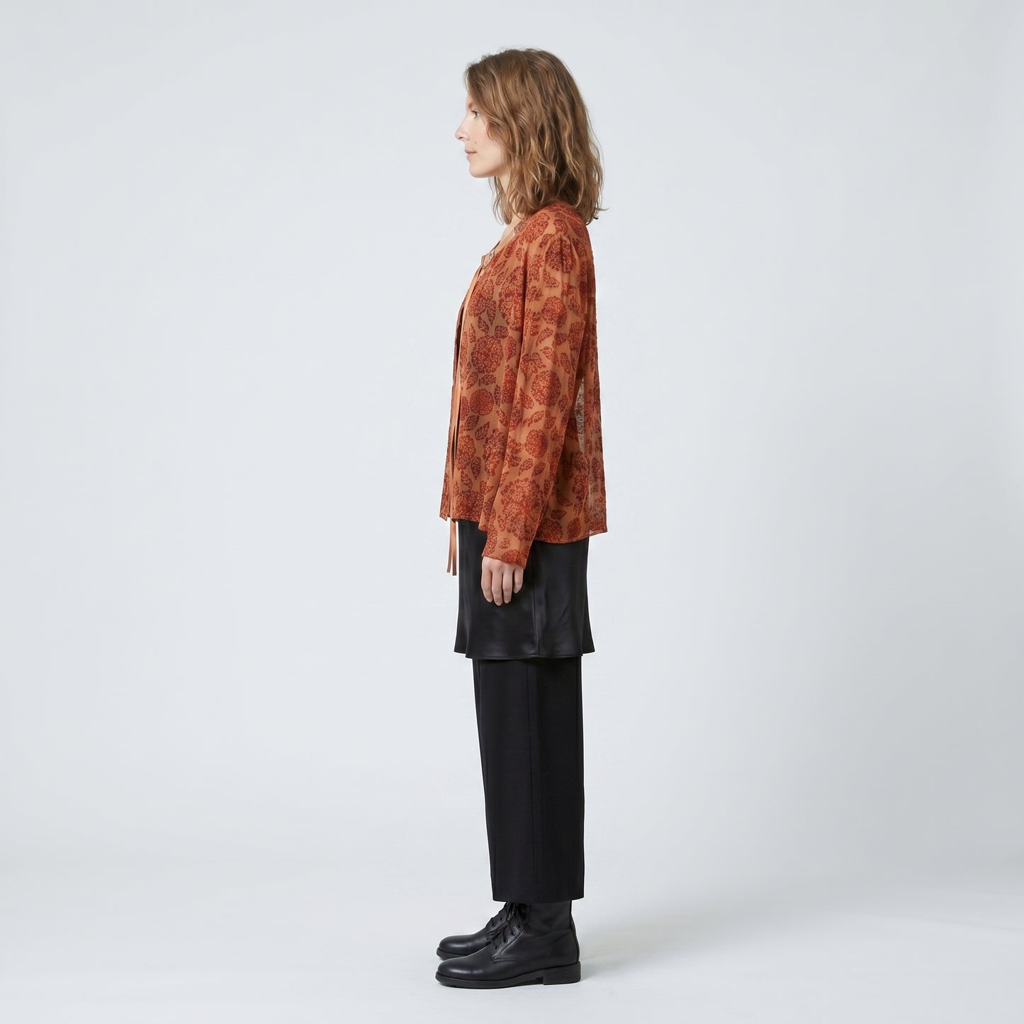Floral Devoré Tie-Front Top