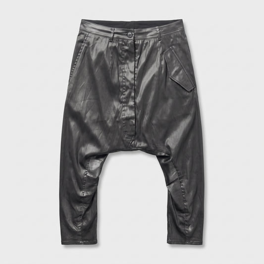 Structured Coated Dropped-Crotch Trousers