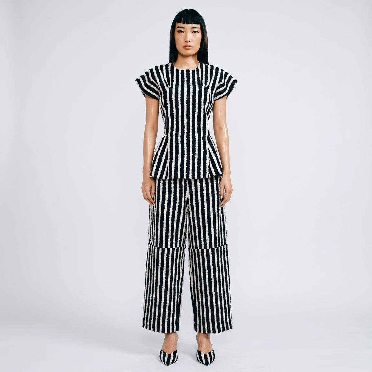 Striped Tailored Wide-Leg Trousers