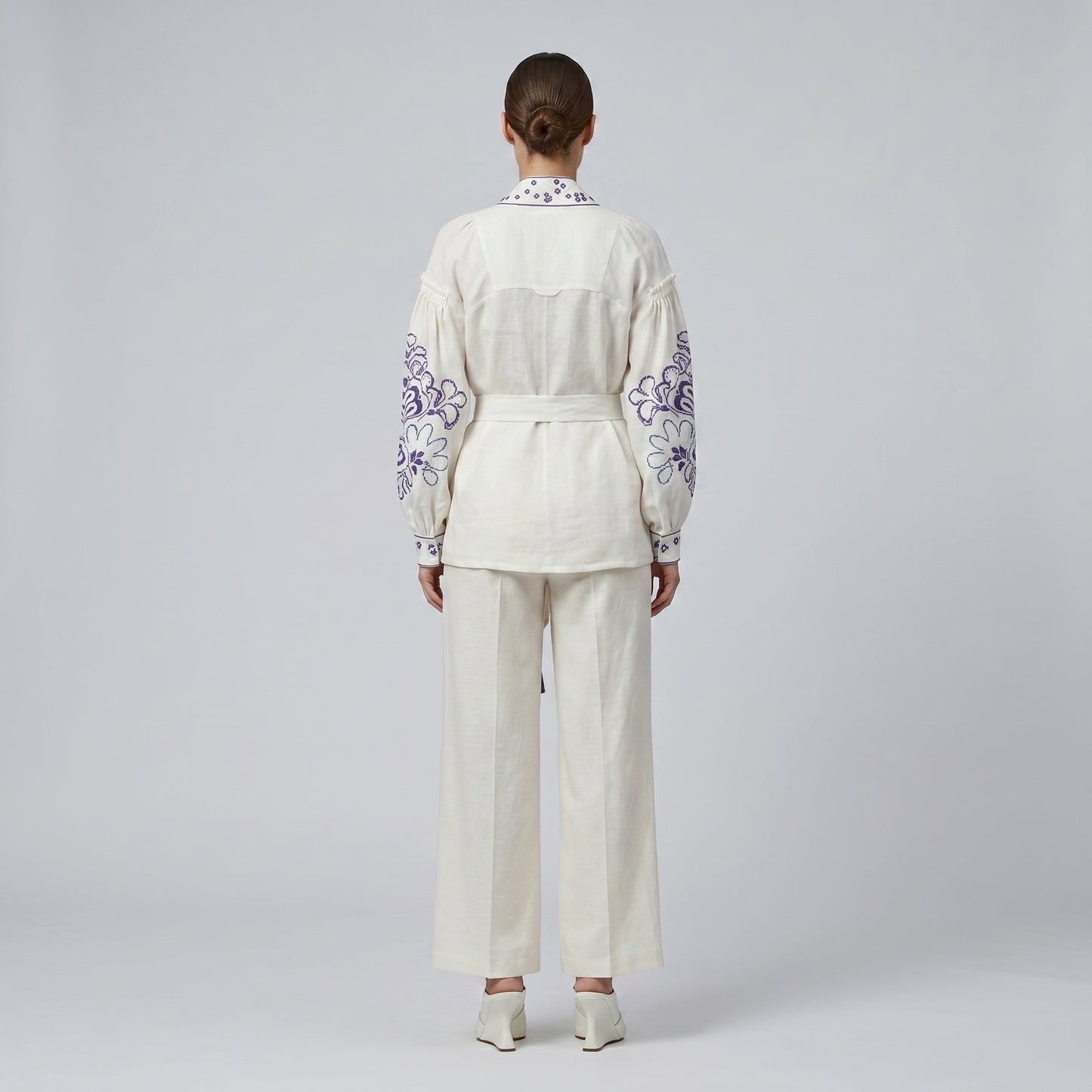 Embroidered Linen Wrap Top