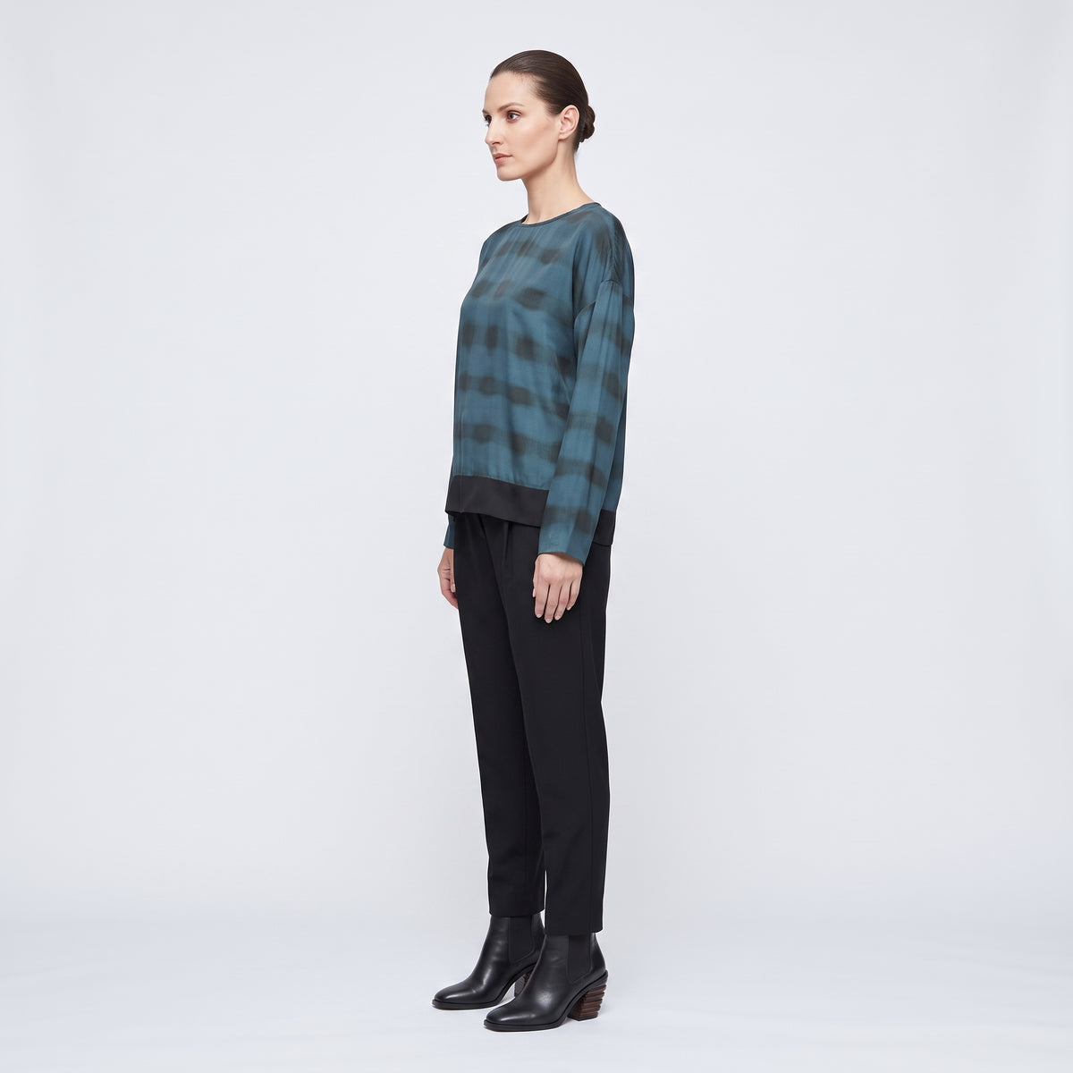 Abstract Print Silk Long-Sleeve Top