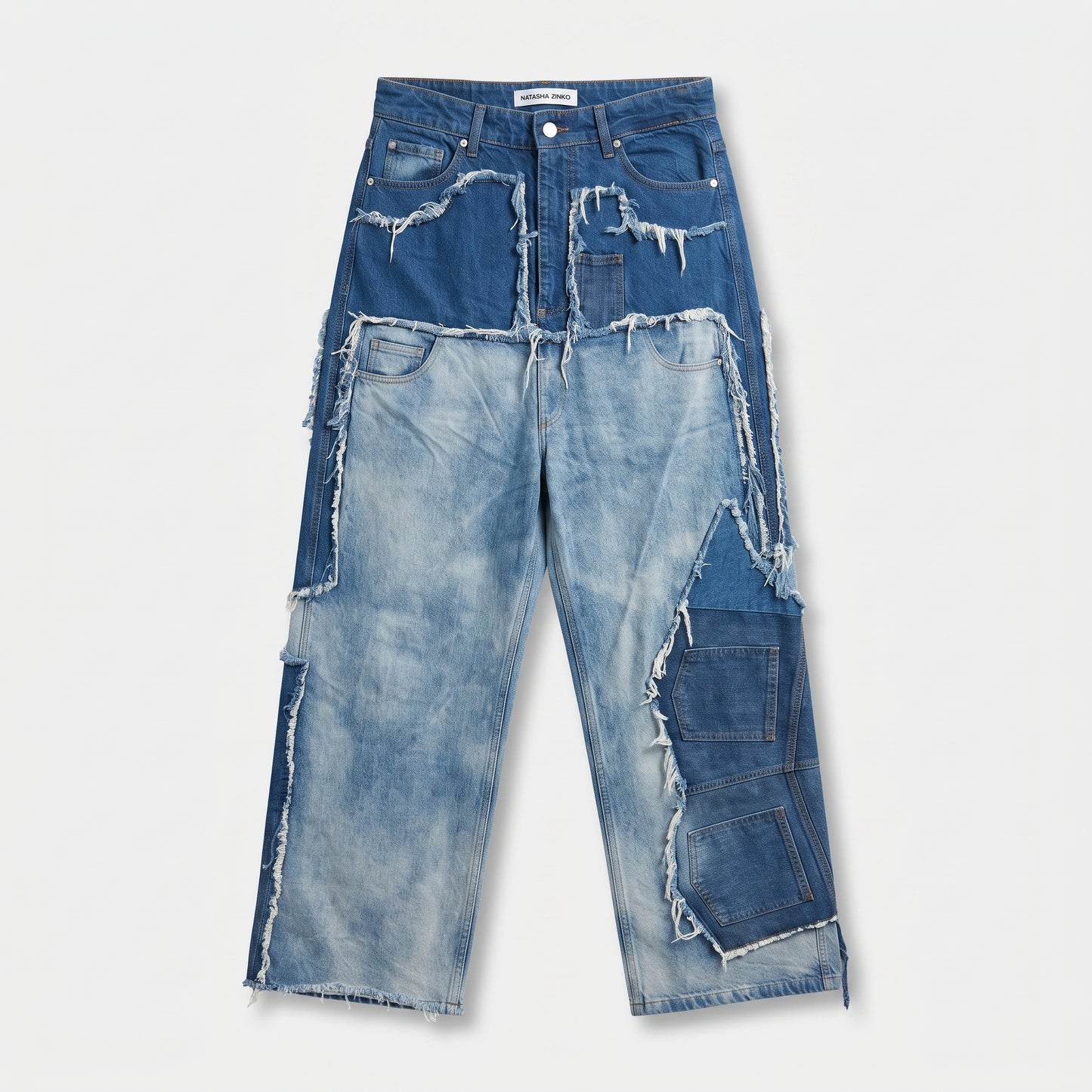 Distressed Patchwork Wide-Leg Jeans
