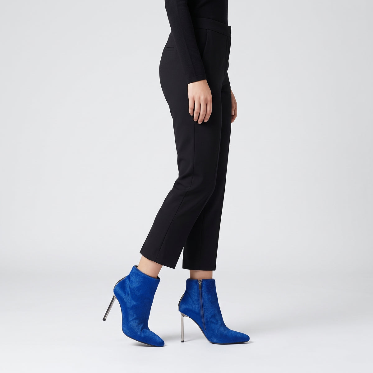 Blue Calf Hair Ankle Boots