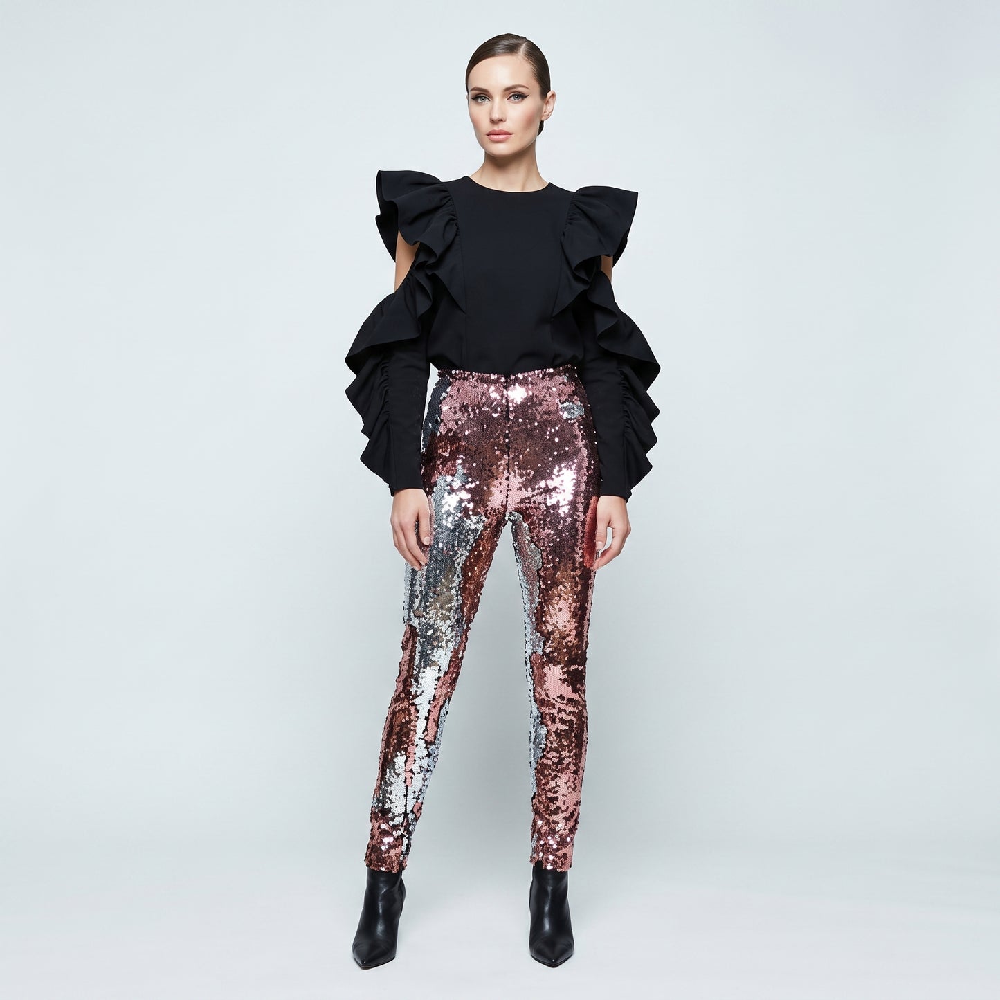 Metallic Sequin Embellished Trousers