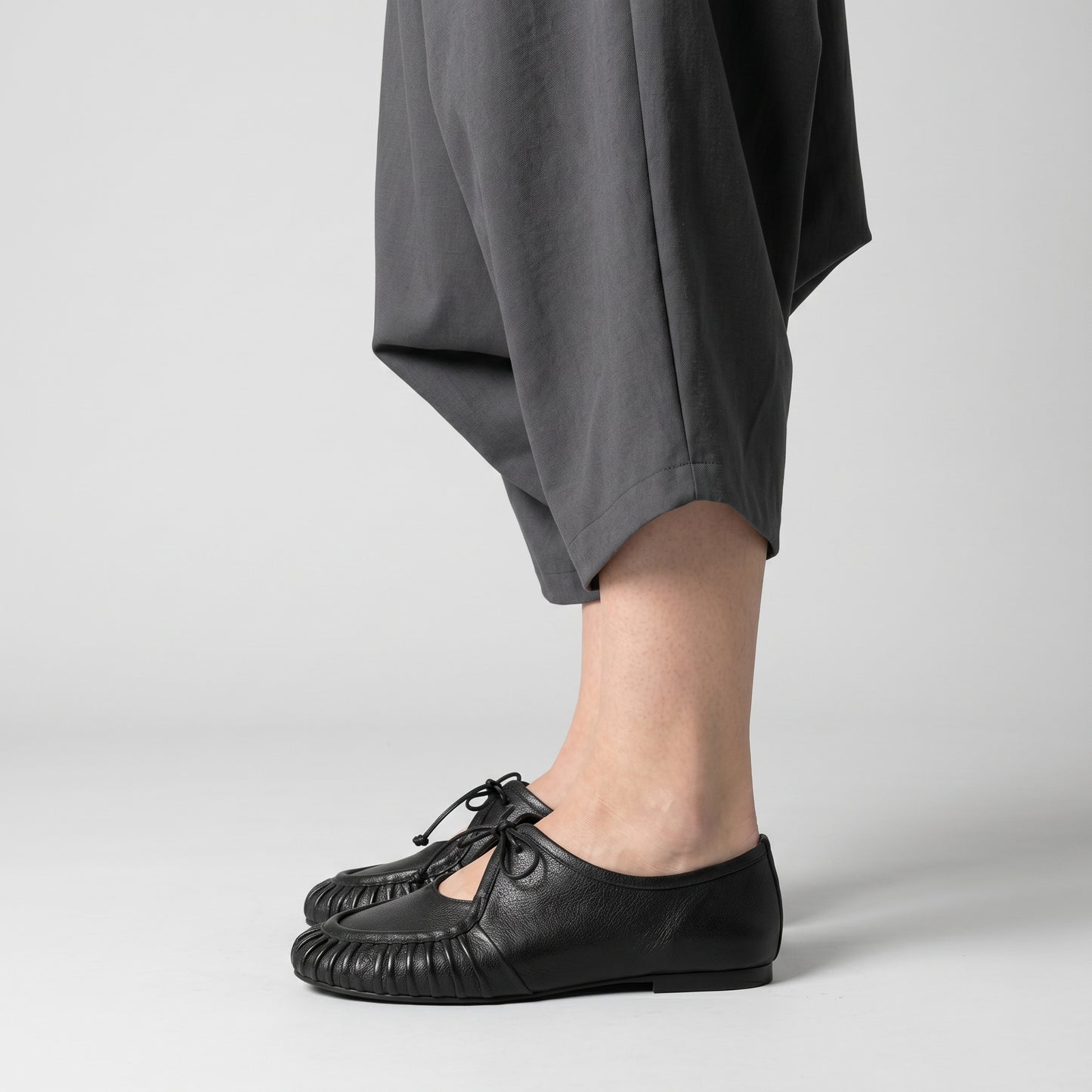 Pleated Leather Lace Up Flats