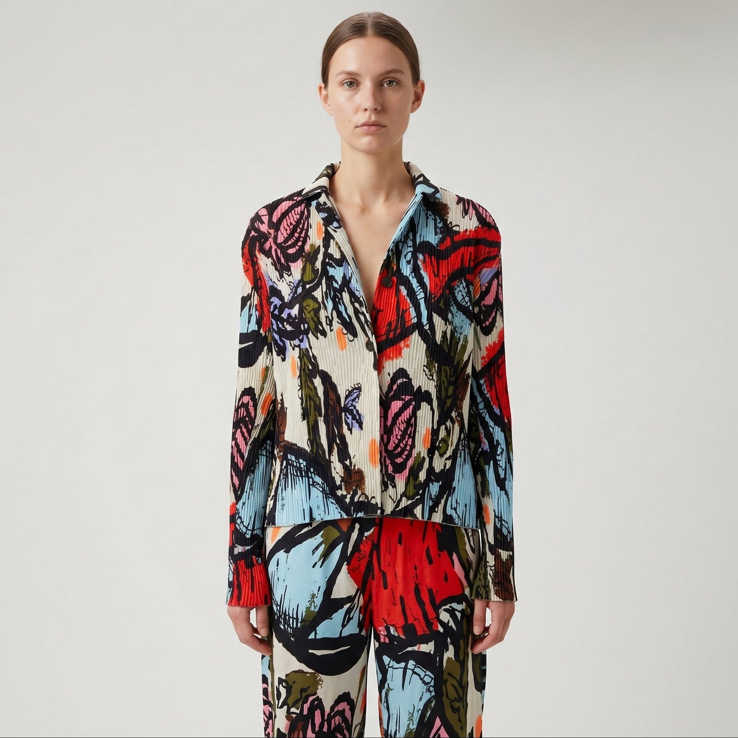 Abstract Print Pleated Jacket