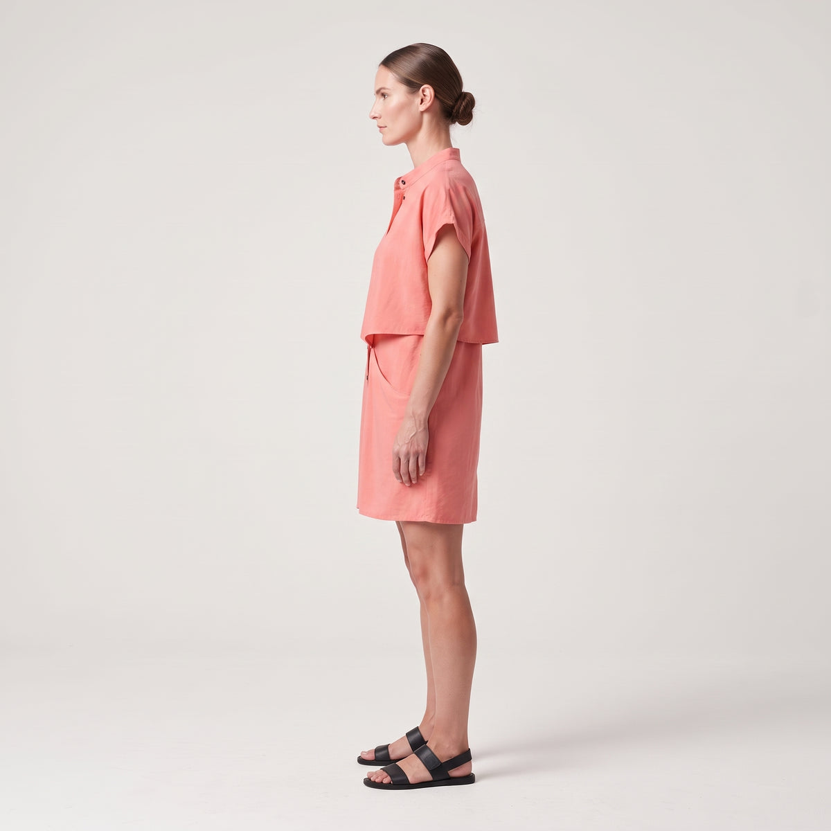 Coral Cut-Out Button Shirt