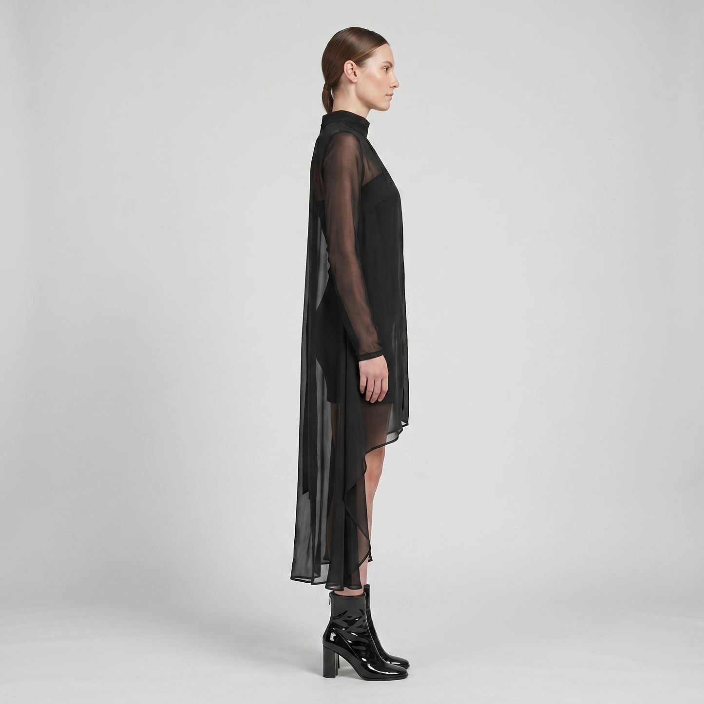 Asymmetric Sheer Mock Neck Top