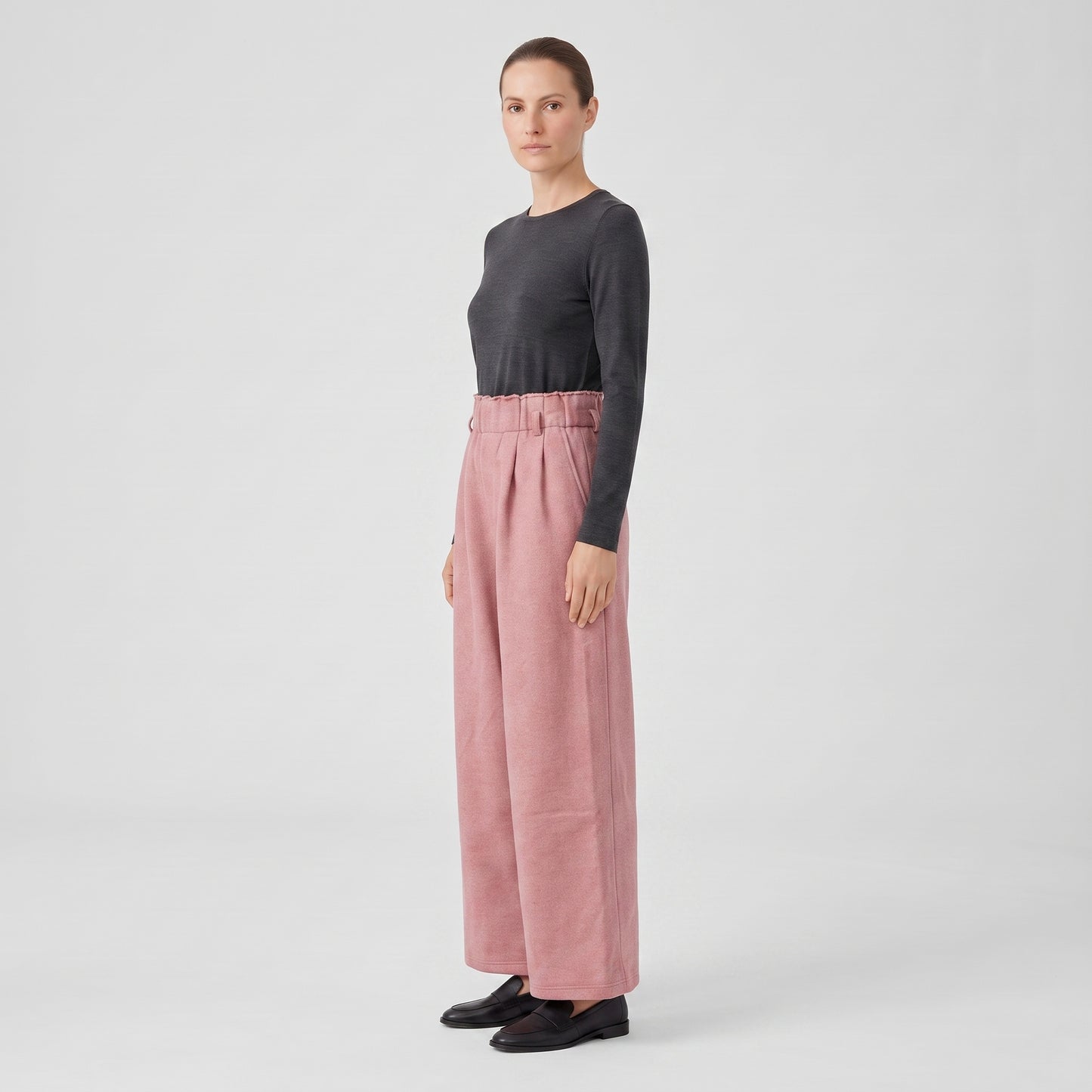 Pink Wide Leg Pleated Trousers