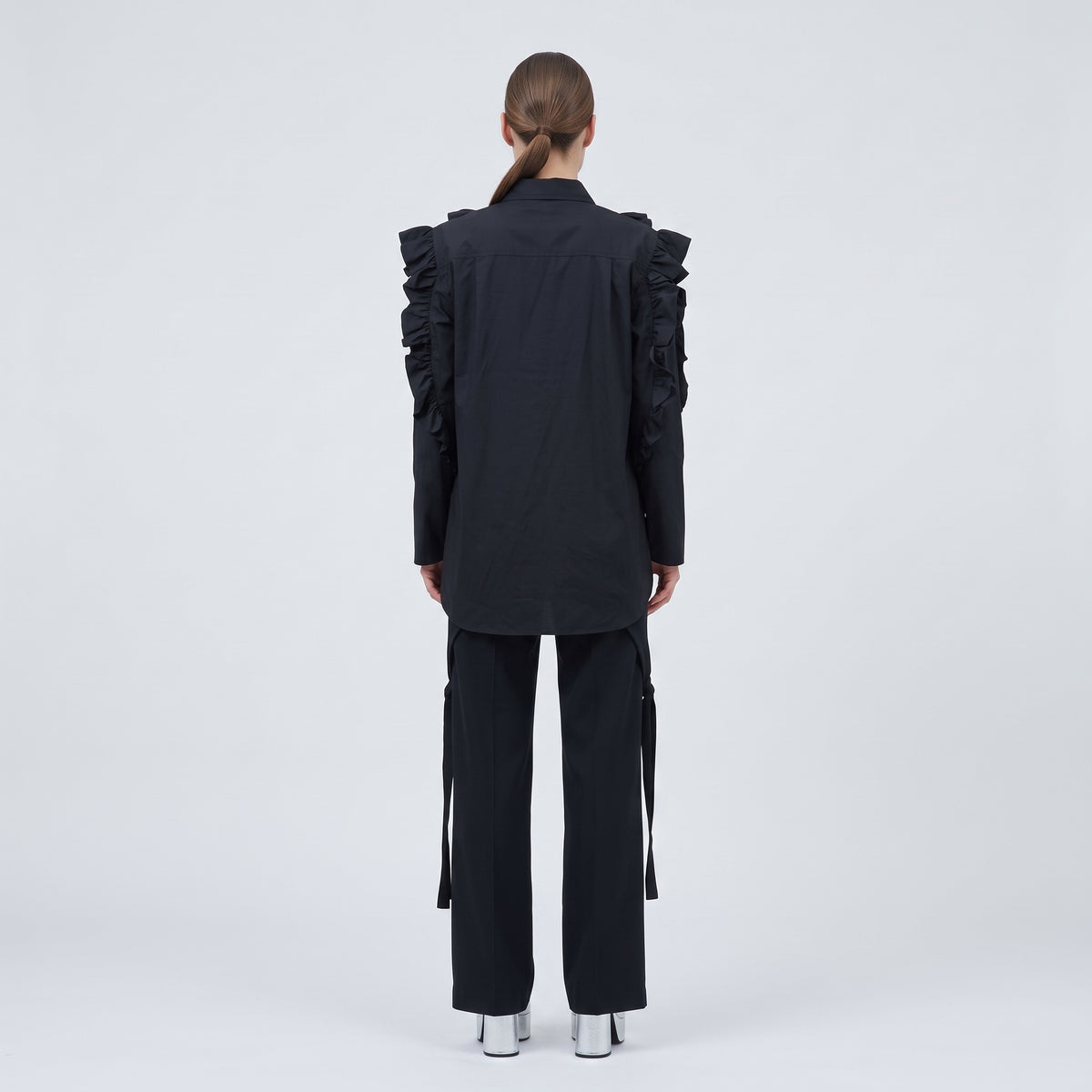 Black Ruffled Statement Cotton Shirt