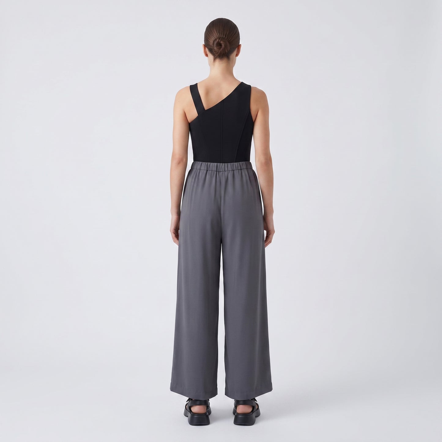 Pleated Wide Leg Charcoal Trousers
