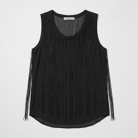 Black Fringe Detailed Sleeveless Top