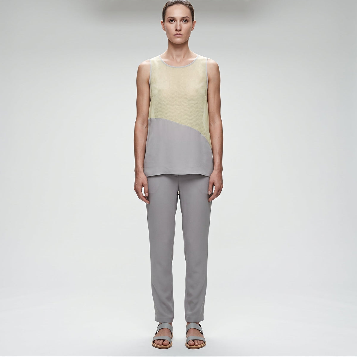 Two-Tone Sleeveless Silk Top