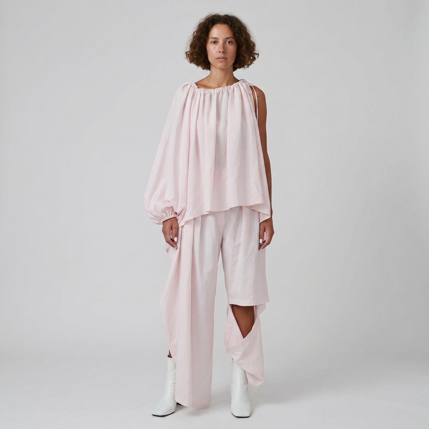 Asymmetric One Sleeve Pink Top