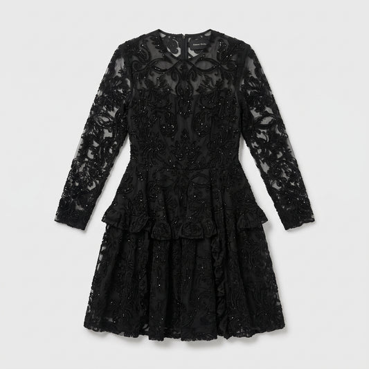 Embellished Sheer Long Sleeve Dress