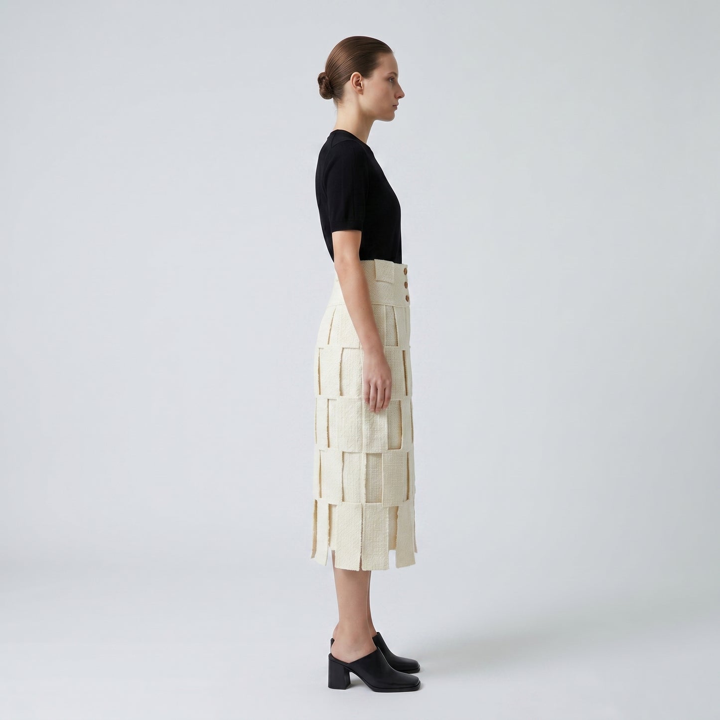 Textured Basketweave Midi Skirt