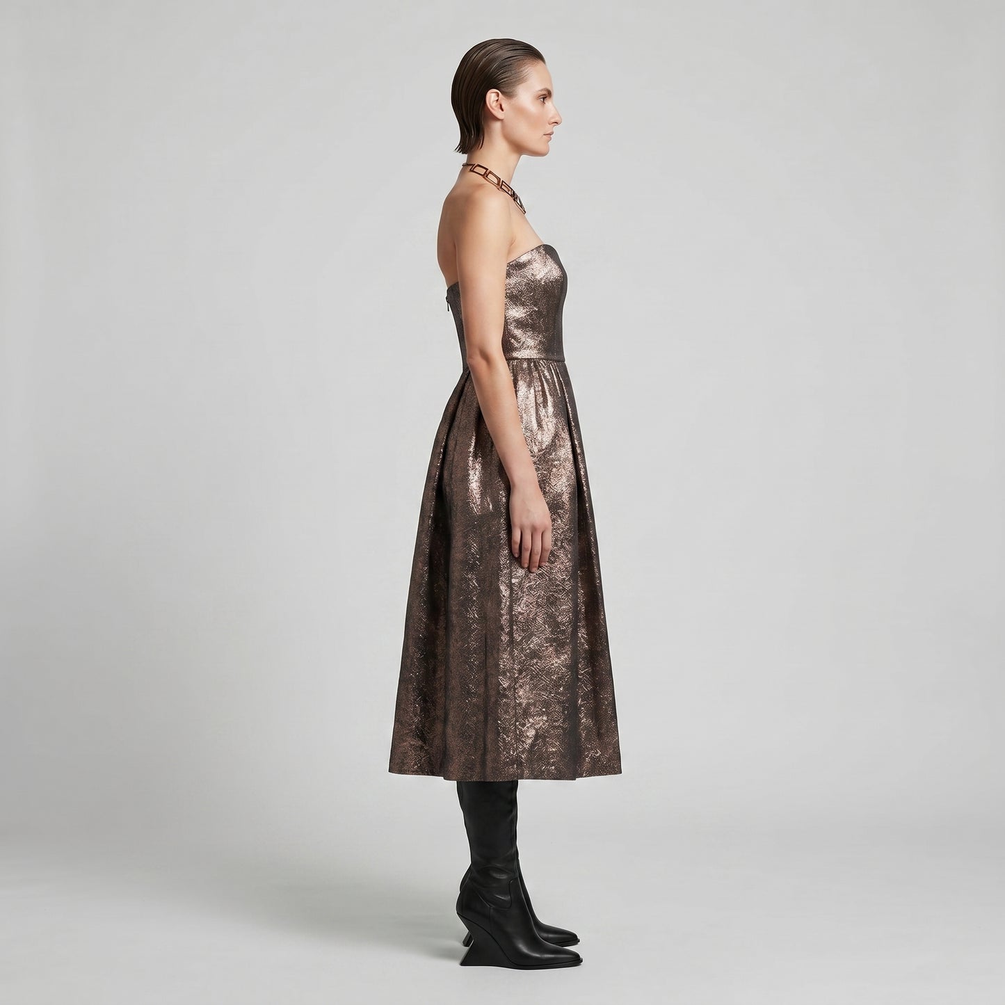 Metallic Strapless Midi Dress