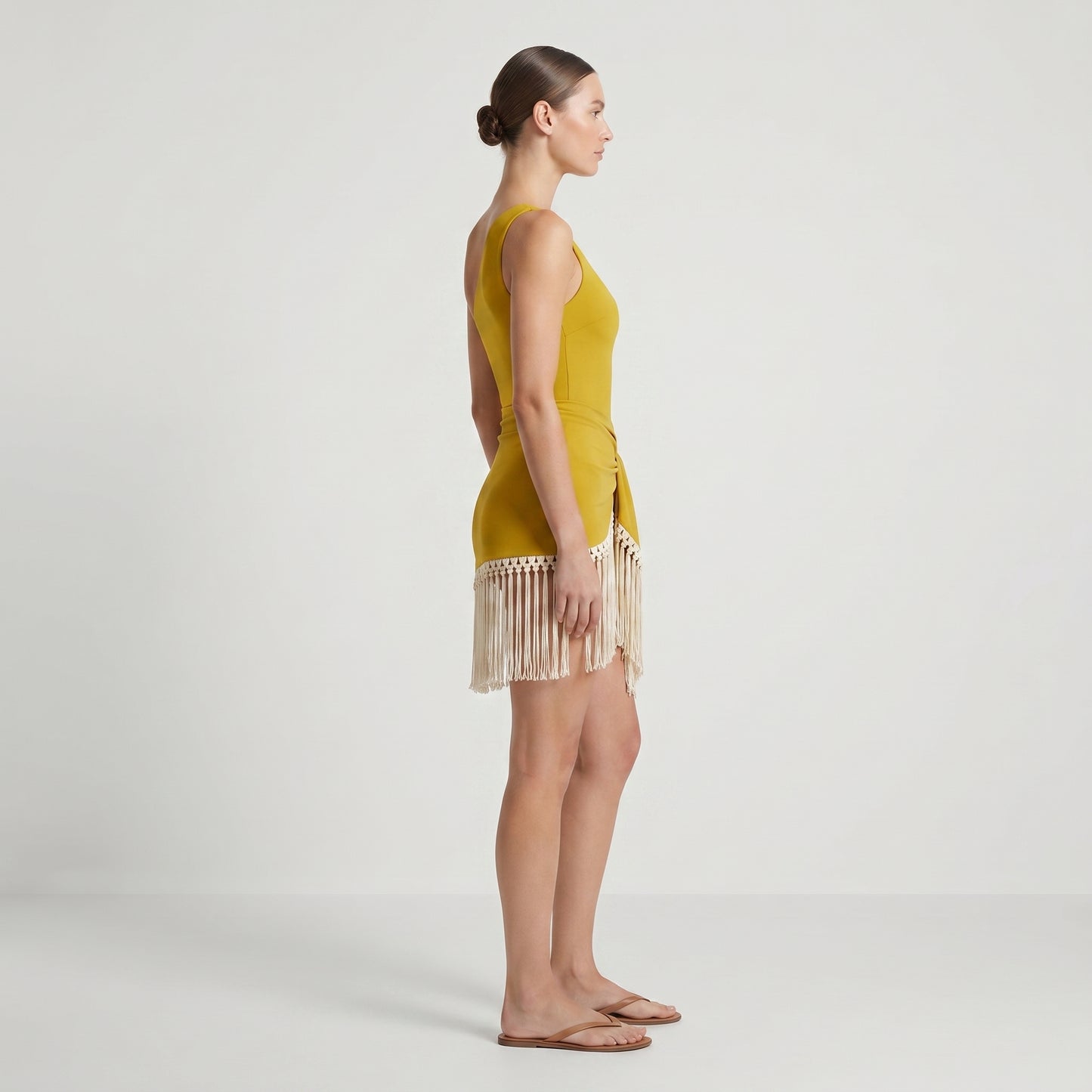 One-Shoulder Fringe Mini Dress