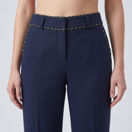 Navy Tailored Contrast Stitch Trousers
