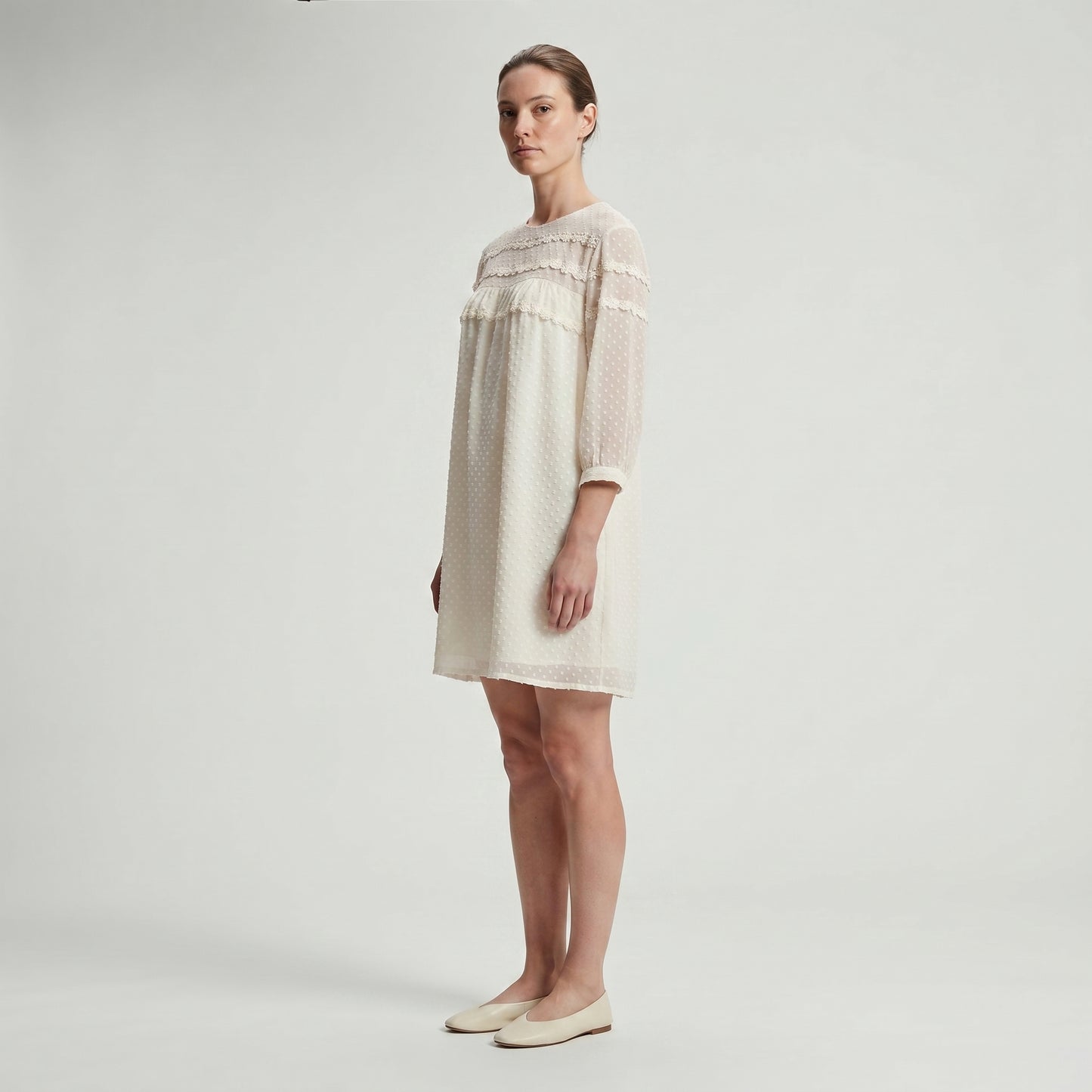 Embroidered Swiss Dot Shift Dress
