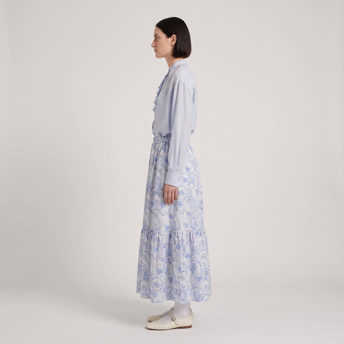 Ruffled Mandarin Collar Blouse