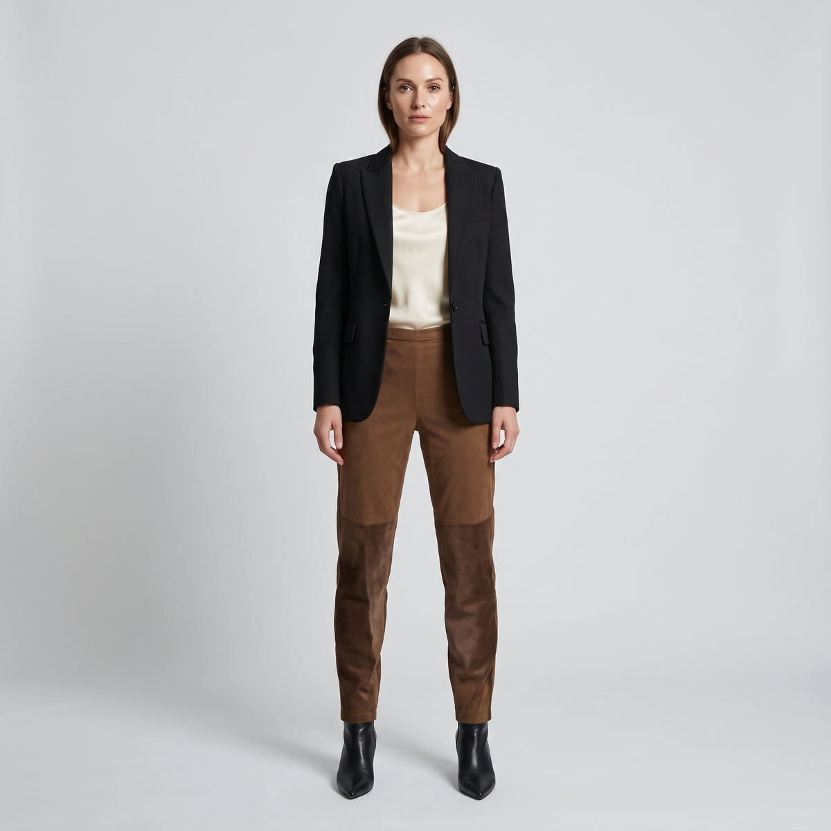 Suede Paneled Tailored Trousers