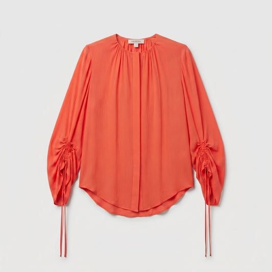 Ruched Sleeve Pleated Blouse