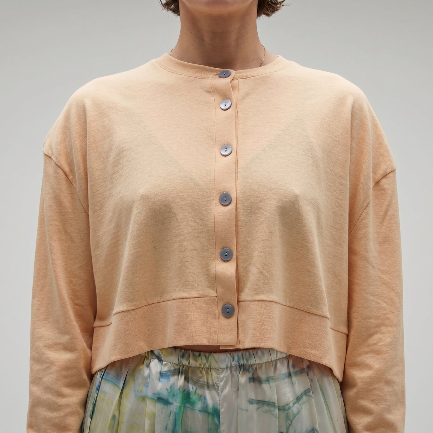 Cropped Peach Button-Down Cardigan