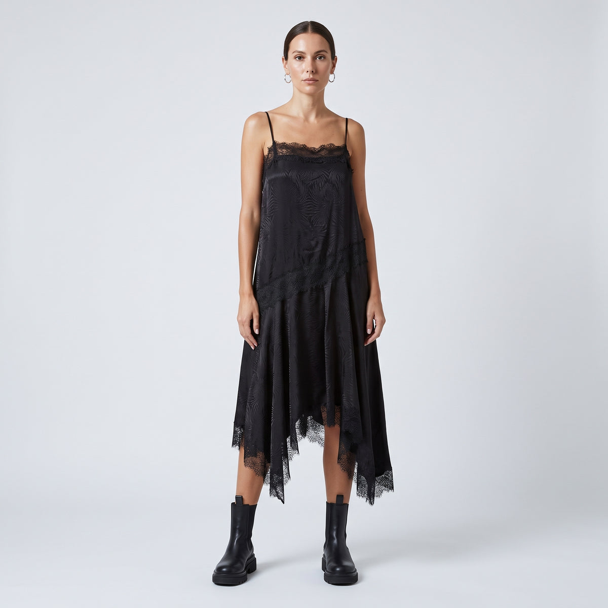 Lace Trimmed Silk Camisole Dress