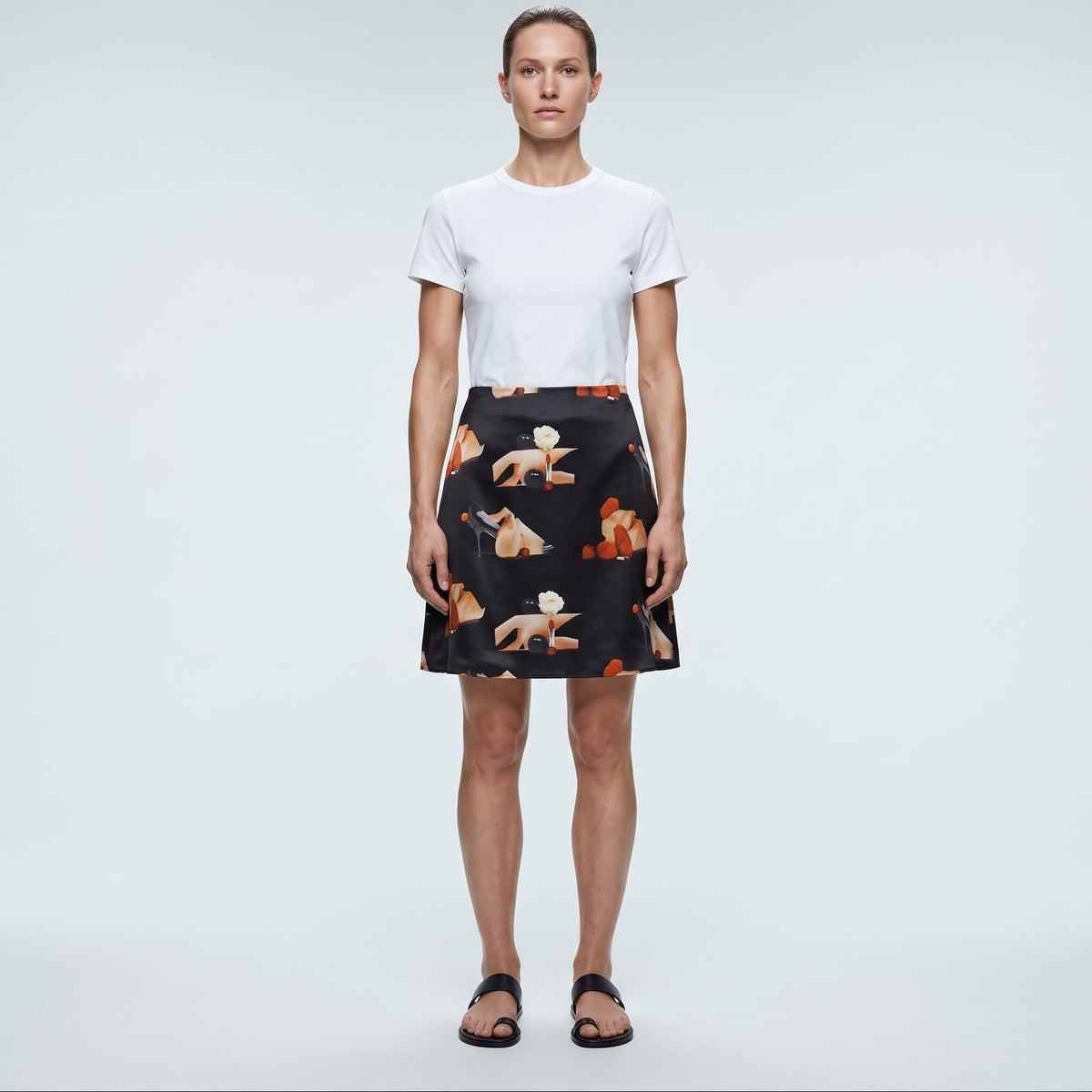Printed Satin A-Line Skirt