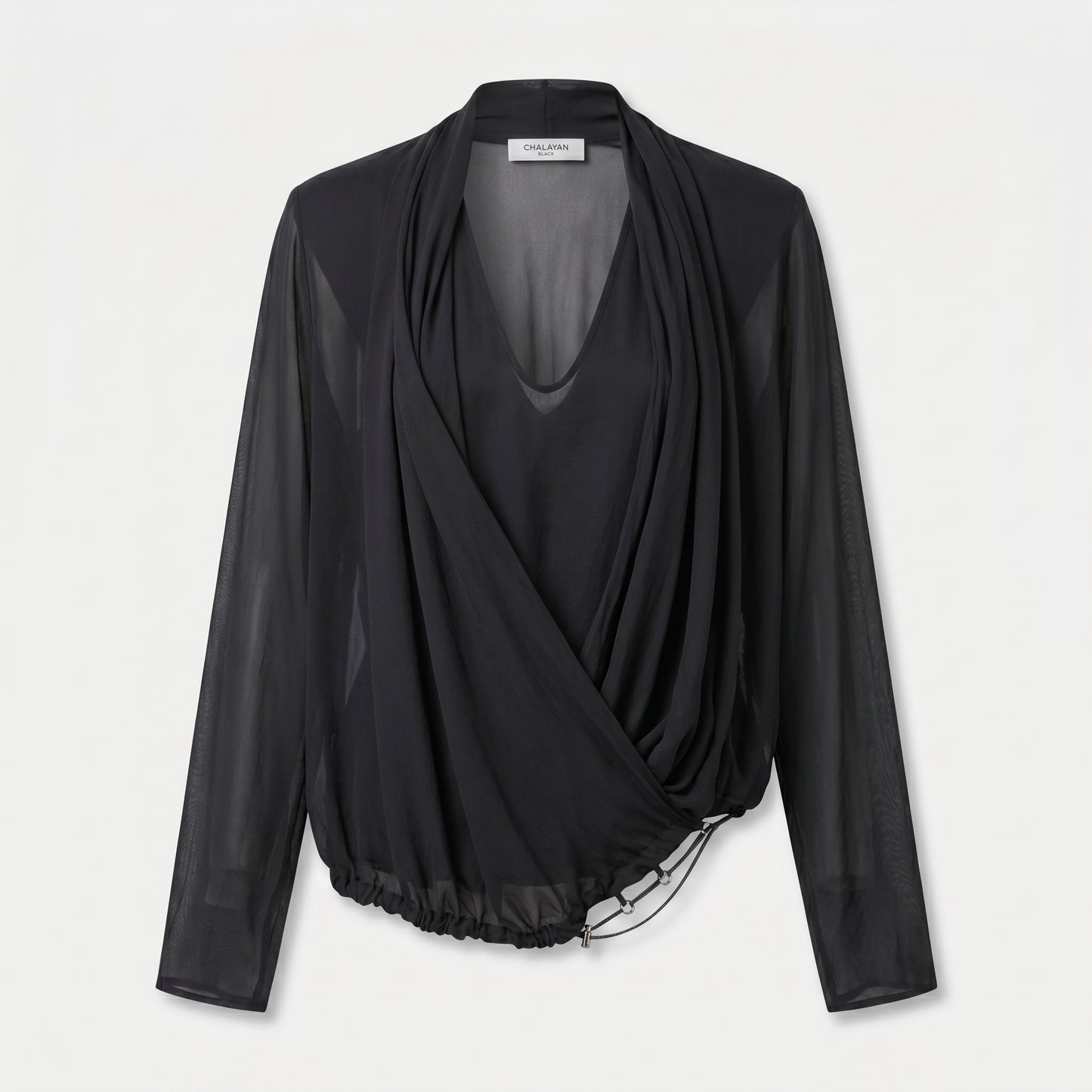 Draped Sheer V-Neck Blouse