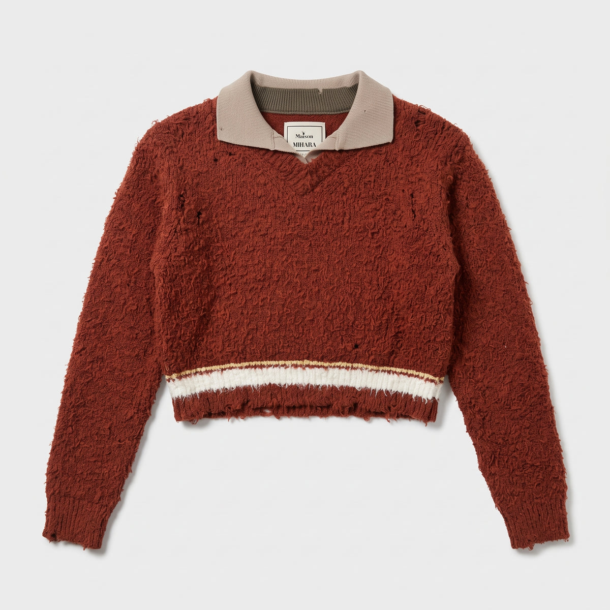 Distressed Textured Polo Sweater