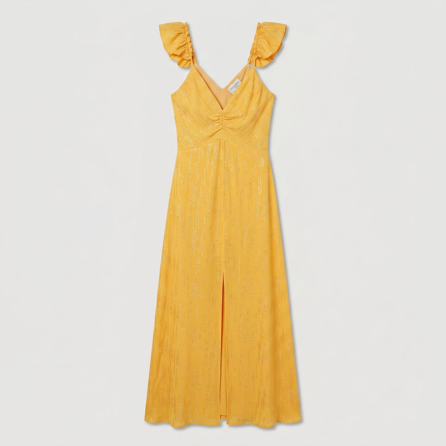 Metallic Ruffle Strap Maxi Dress