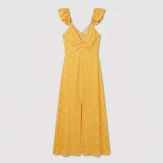 Metallic Ruffle Strap Maxi Dress