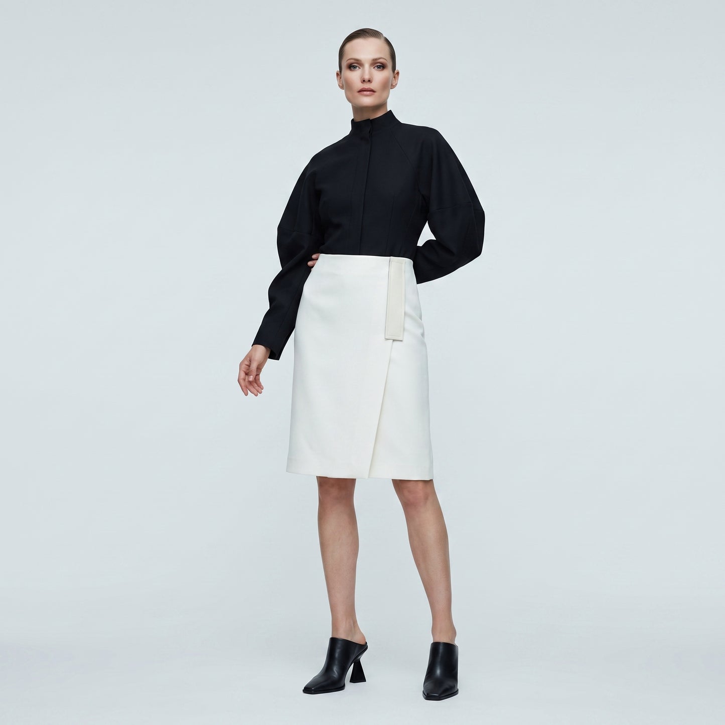 Minimalist White Wrap Pencil Skirt