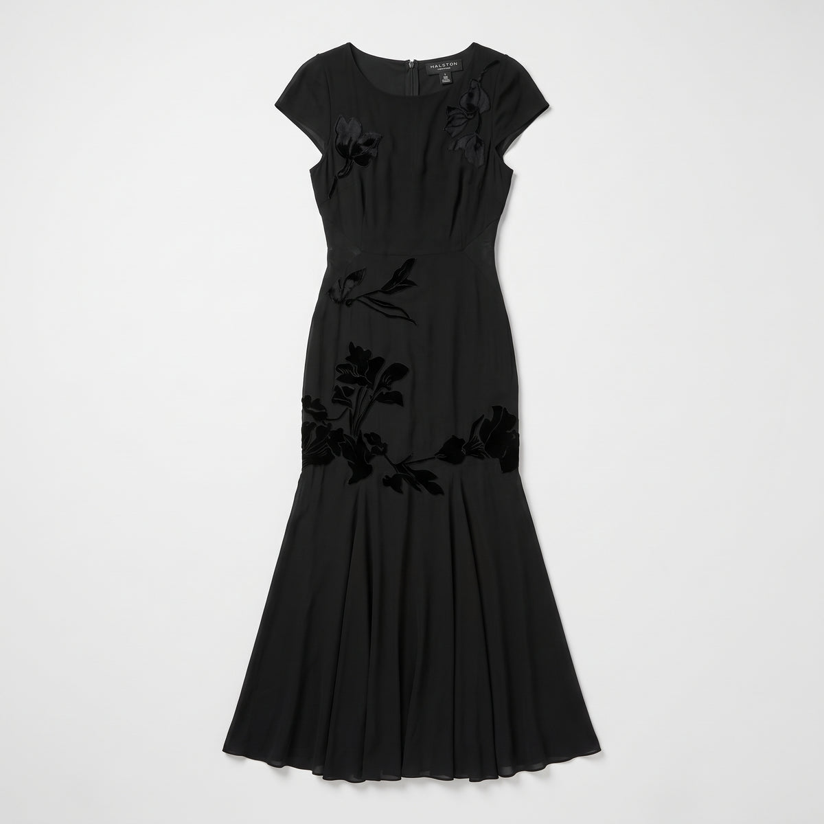 Floral Embroidered Black Midi Dress