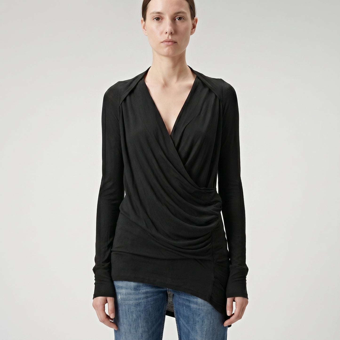 Elegant Black Draped Wrap Top