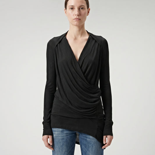 Elegant Black Draped Wrap Top