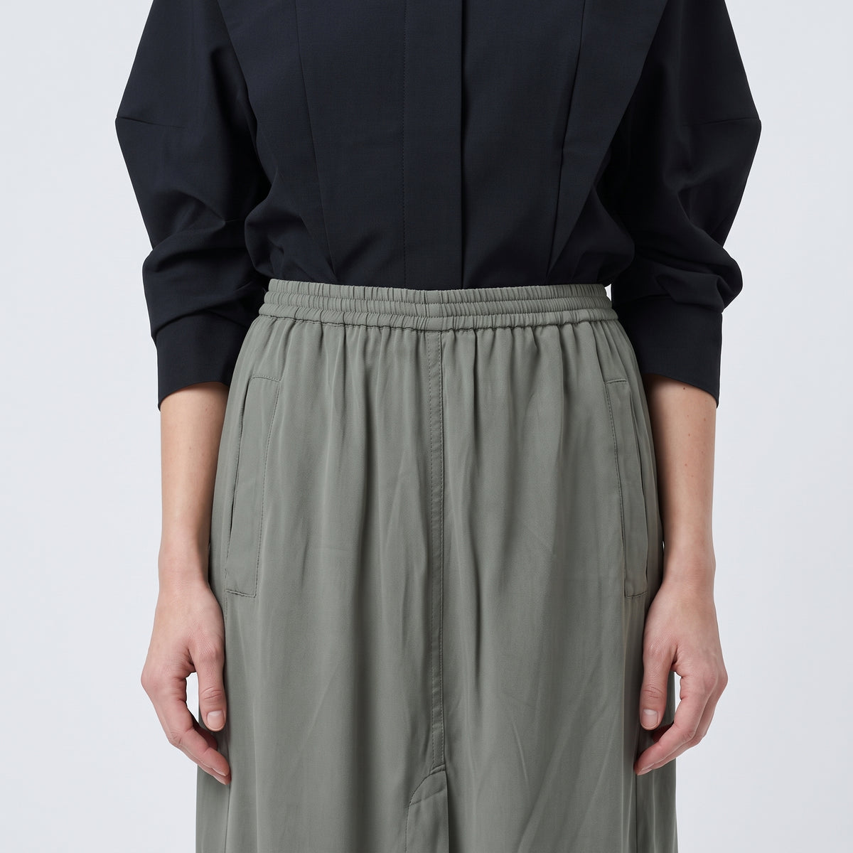 Olive Green Elastic Waist Skirt