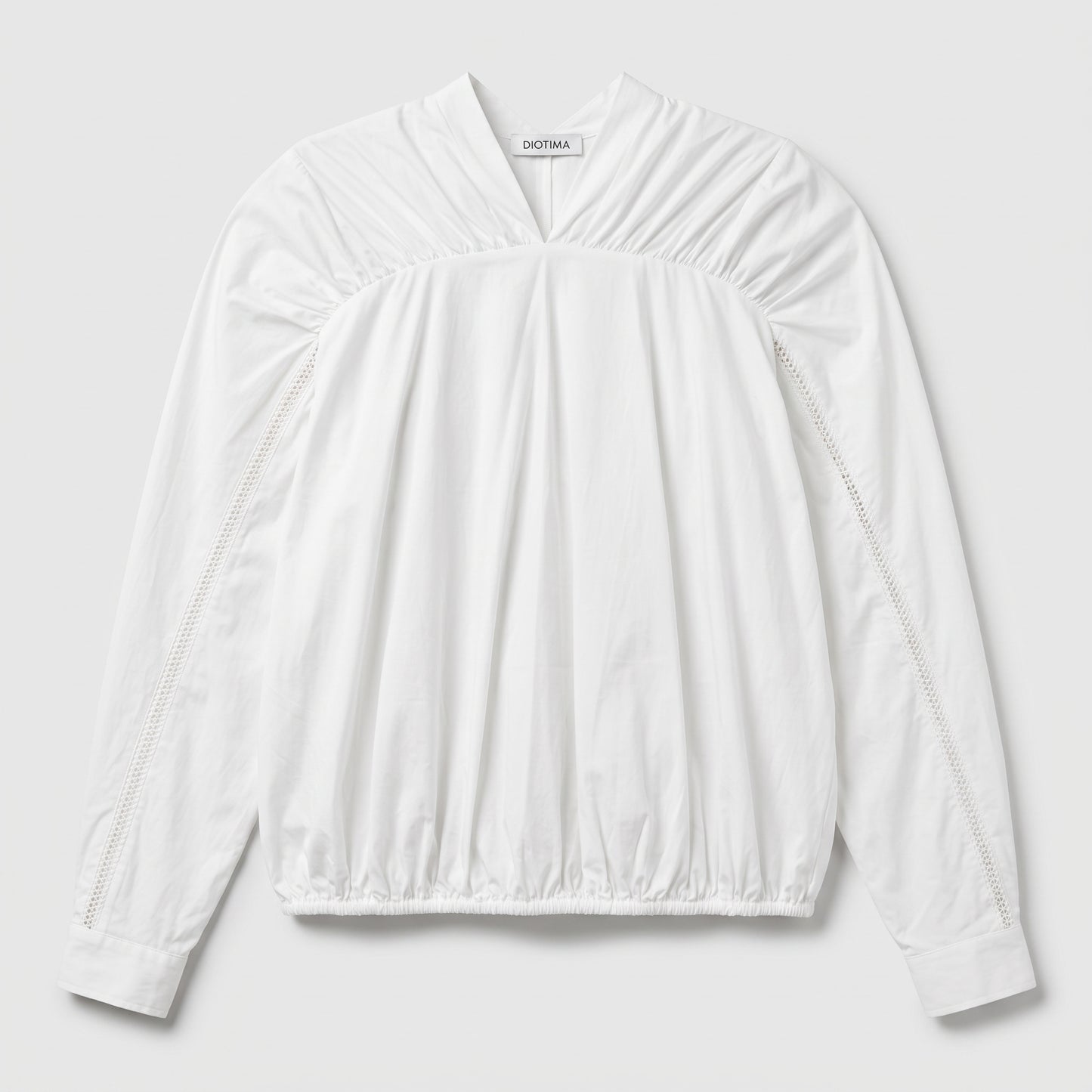 Pleated V-Neck Cotton Blouse