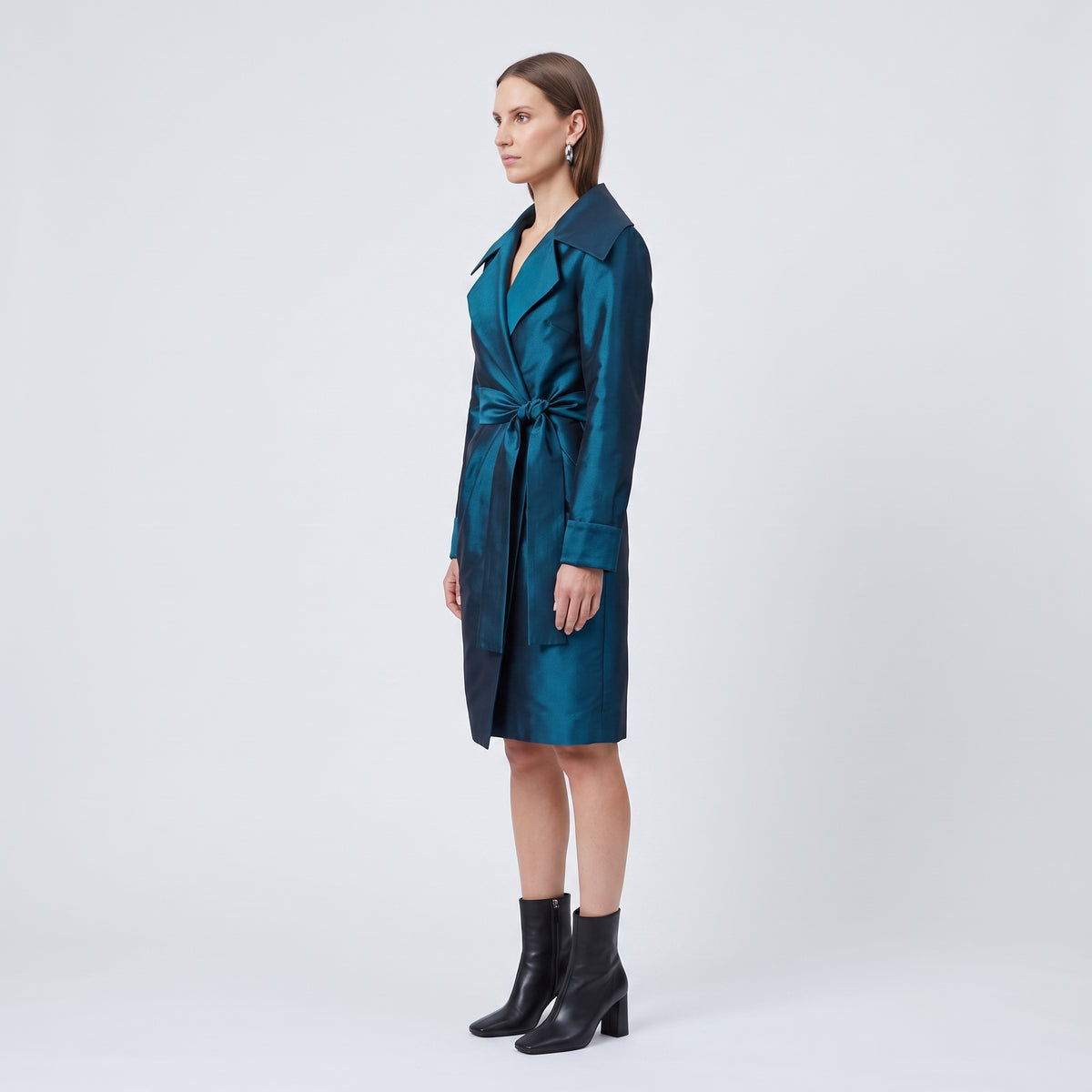 Satin Wrap Collar Dress