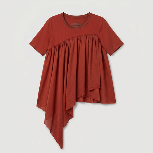 Asymmetric Ruched Rust Blouse