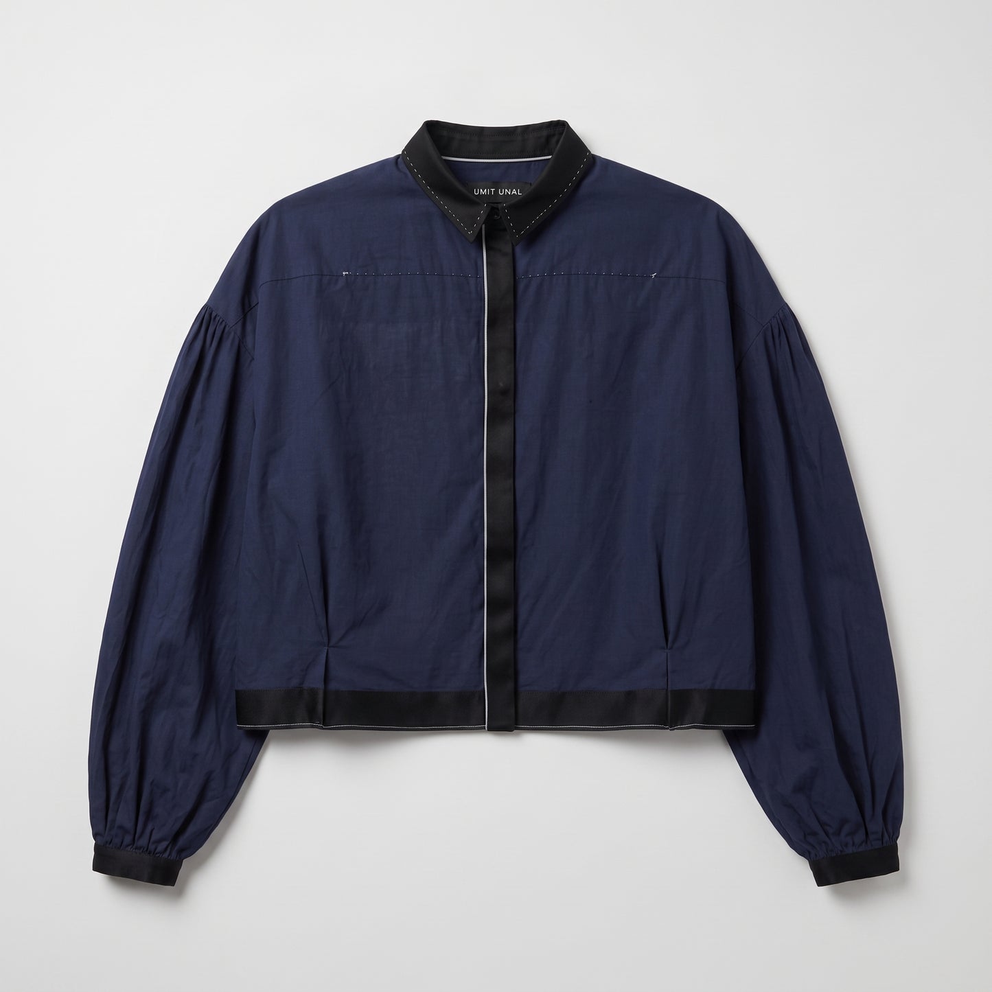 Contrast Trim Navy Cotton Blouse