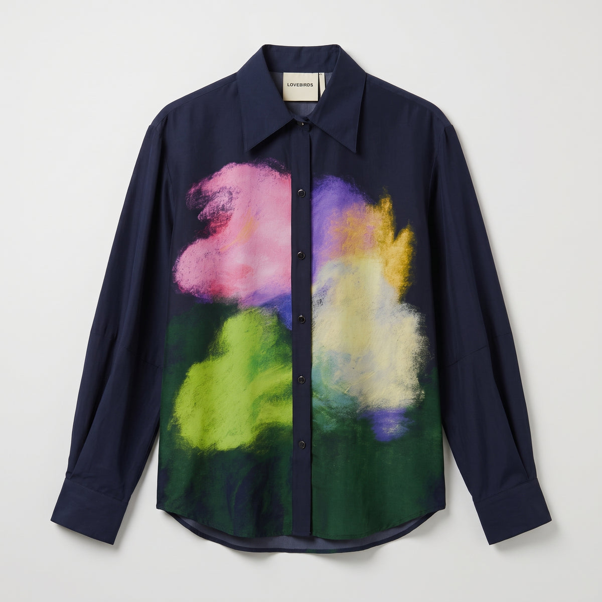 Abstract Print Silk Button-Down