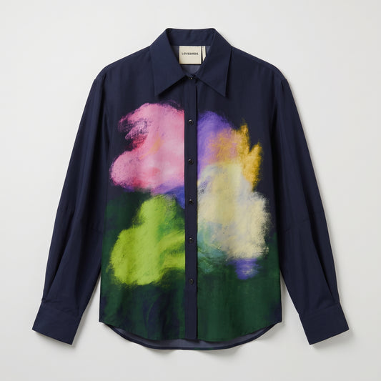 Abstract Print Silk Button-Down