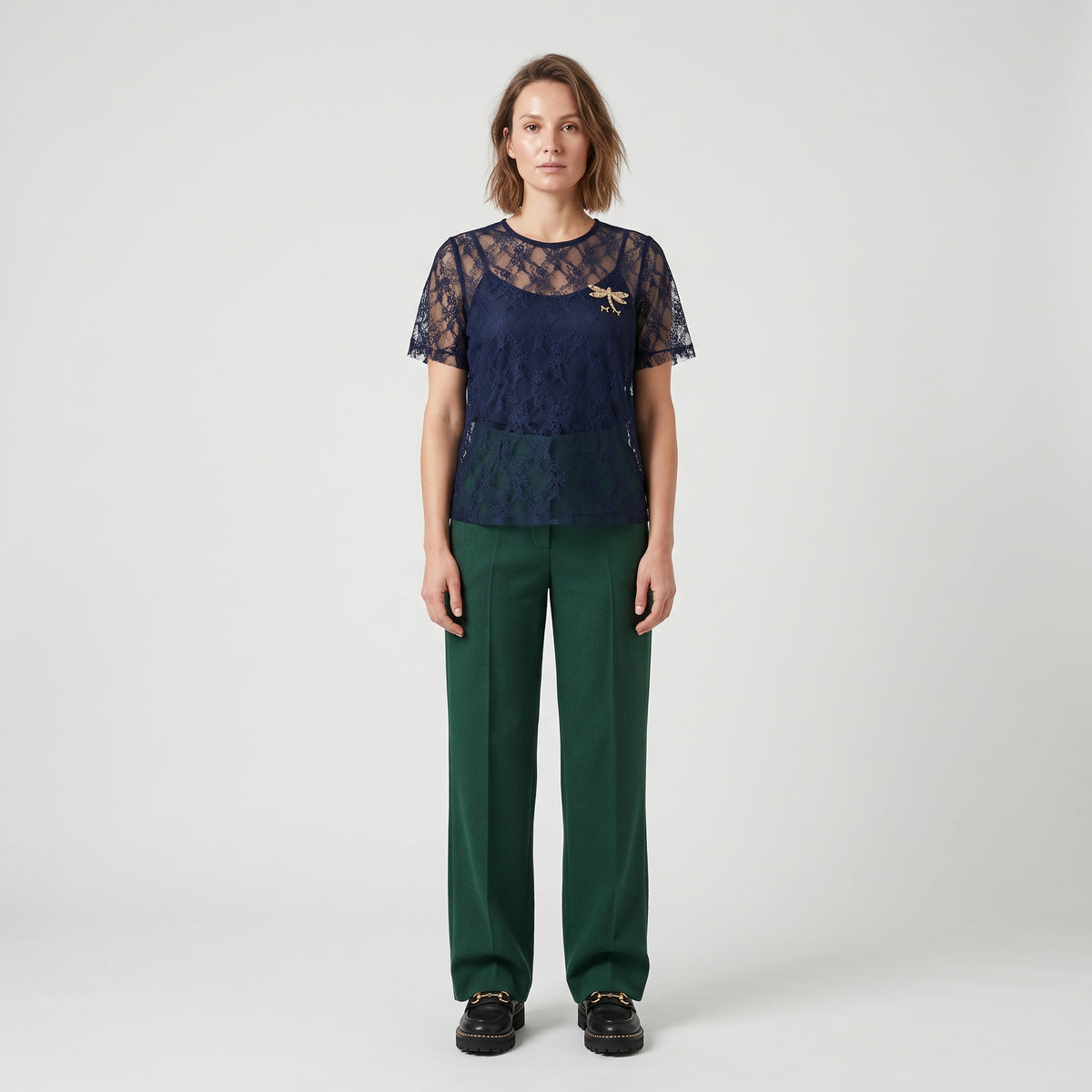 Embellished Navy Lace Top